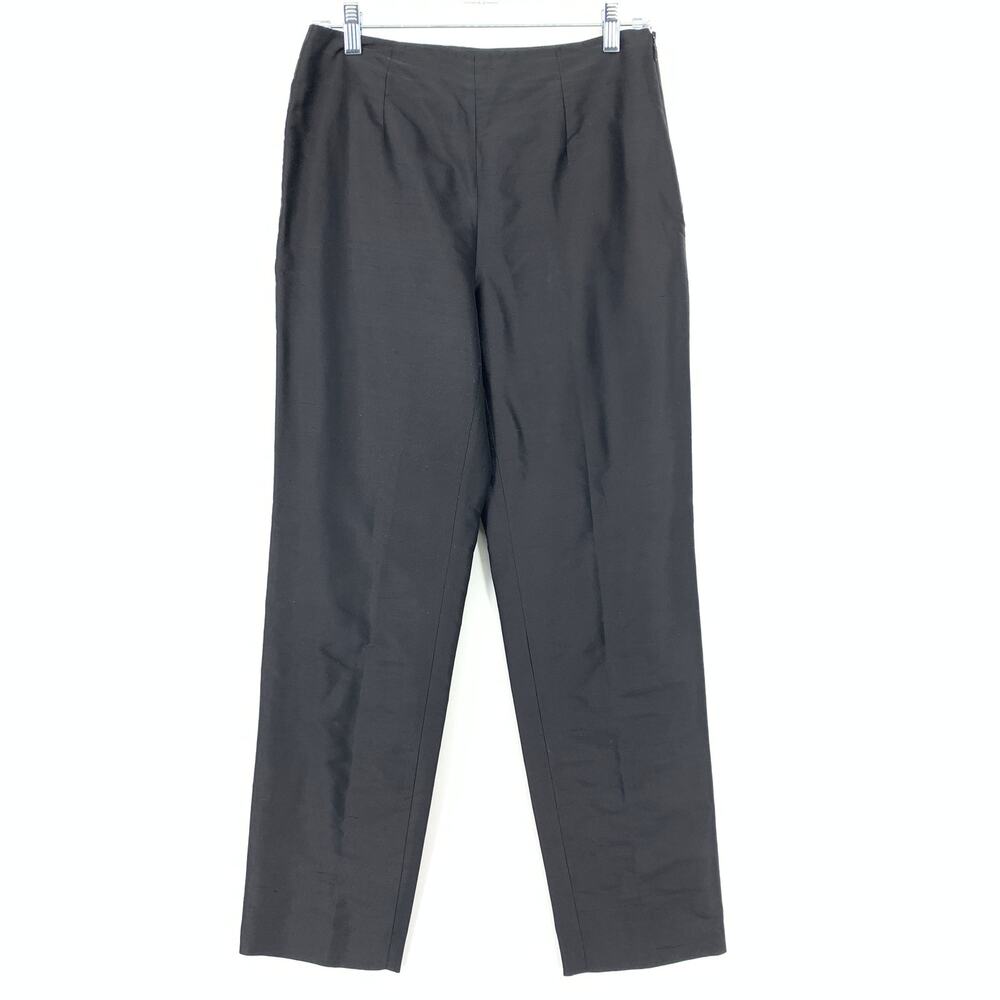 Real Clothes Ankle Pants Womens Sz 4 100% Silk Black Side Zip Slim Straight Leg